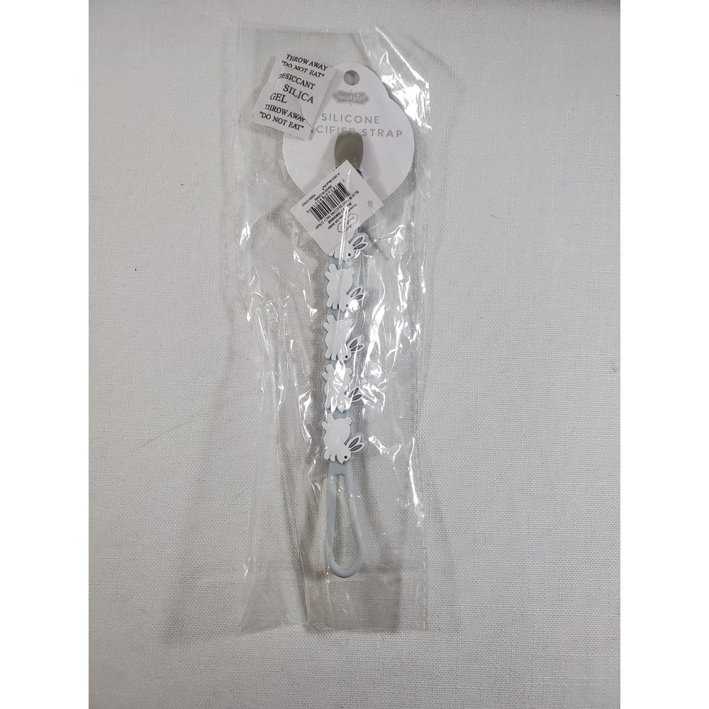 Mud Pie Bunny Silicone Pacifier Strap Clip Gray BPA Free Baby Paci Holder NEW